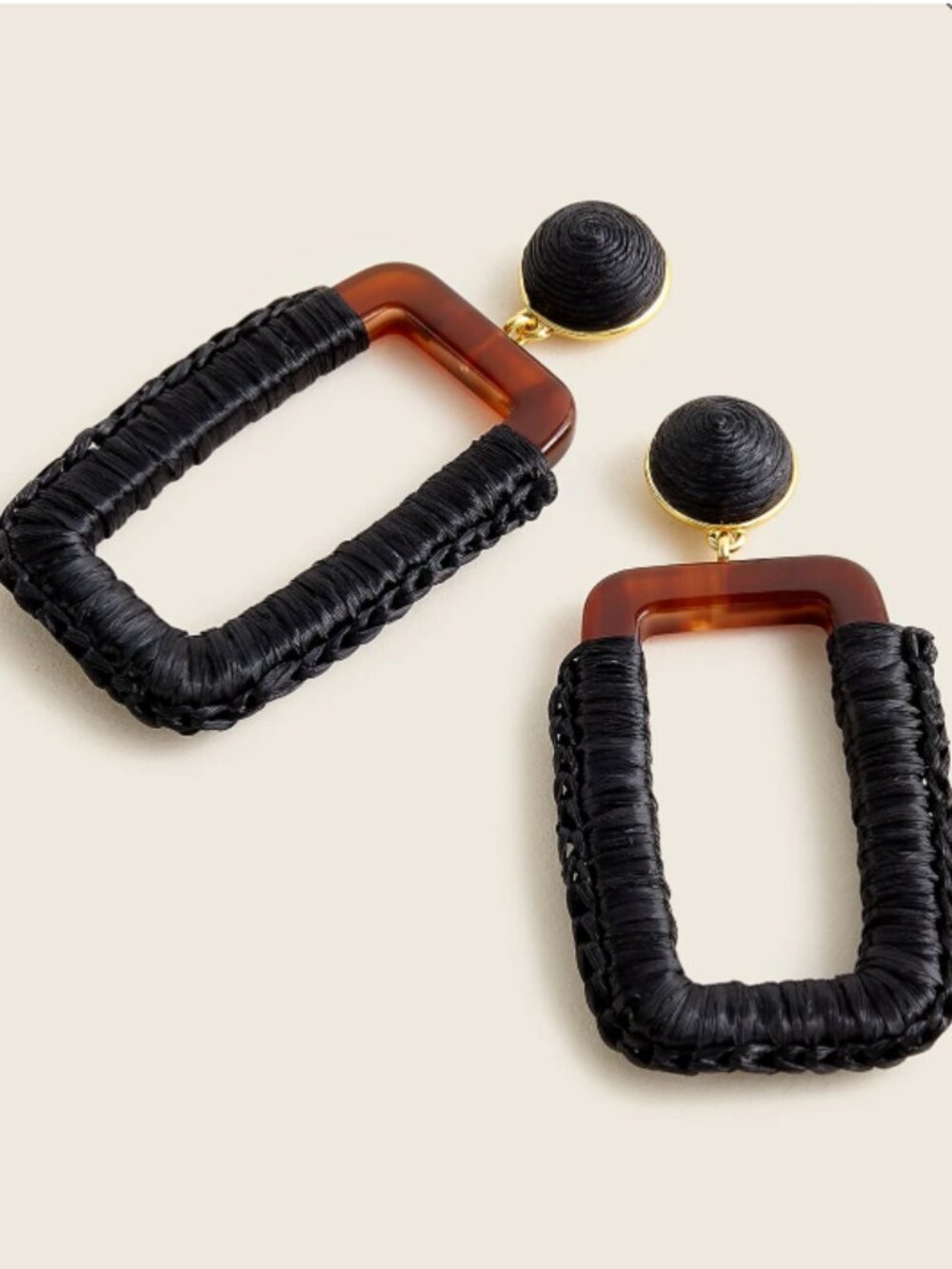 J.Crew Rectangle cotton raffia-wrapped earrings NWT